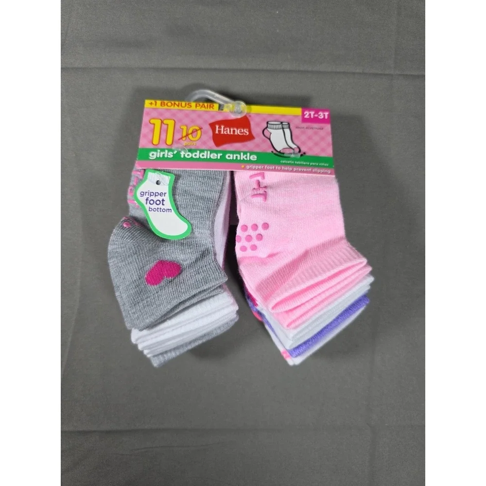 NEW Hanes Toddler Girls' 10 Pk W/BONUS Athletic Ankle Sock Various Colors 2T-3T